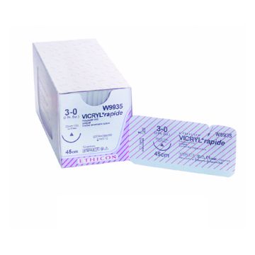 Johnson & Johnson Ethicon Coated Vicryl Rapide Sutures, 45cm (l), Size 5/0 + 11mm P-1 PRIME RC Needle (Pack of 12)