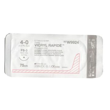 Johnson & Johnson Ethicon Coated Vicryl Rapide Sutures, 75 cm (l), Size 4/0 + 16mm FS-3 CC Needle (Pack of 12)