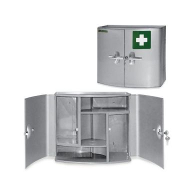 First-aid cabinet, plastic with 2 doors 38.5 x 18 x 32.5 cm, silver, empty