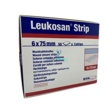 LEUKOSAN Wound Closure Strips 6mm X 75mm (3 strips per Pouch) x 50 pouches