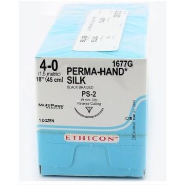 Johnson & Johnson Ethicon Mersilk Sutures, 45cm (l), Size 4-0 + 19mm PS-2 RC Needle (Pack of 12).