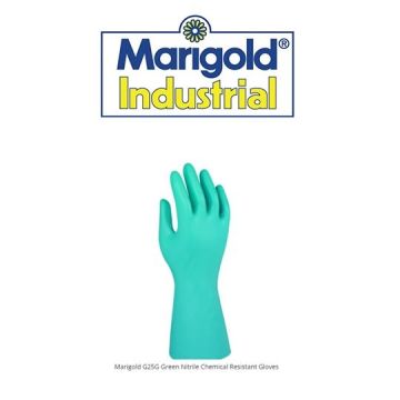 Marigold G25G Green Nitrile Rubber Chemical Resistant Gloves, Medium 7.5 (1 Pair)