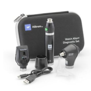 Welch Allyn diagnostic set - Traditional ophthalmoscope head/Macroview otoscope head & lithium ion USB rechargeable power handle (Hard Case)