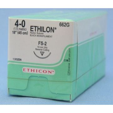 Johnson & Johnson Ethicon Ethilon Sutures, Polymide 6-Mono, 45cm (l), Size 4/0 + 19mm RC Needle (Pack of 12)