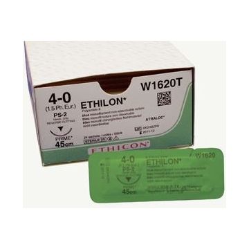 Johnson & Johnson Ethicon Ethilon Nylon Sutures, 45cm (l), Size 4-0 + 19mm PS-2 PRIME RC Needle (Pack of 24)
