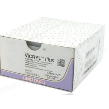 VCP684H 45cm vicryl plus absorbable coated braided undyed 2/0 24mm 3/8 circle RC needle x pack 36