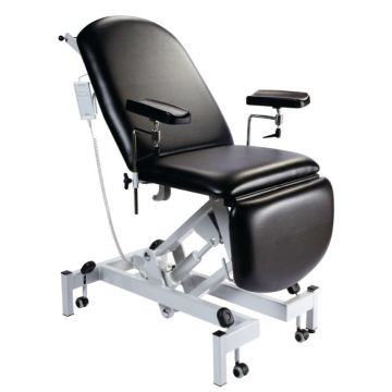 Fusion Phlebotomy Chair - Black, Electric height adjustment, gas assisted head and foot section