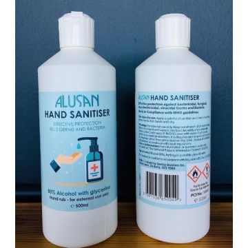 Alusan Hand Sanitizer 500ml Liquid - 80% Alcohol with flip top cap