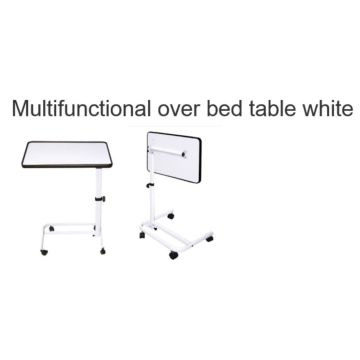 Multifunctional folding overbed table adjustable height from 61 - 94 cm (White)