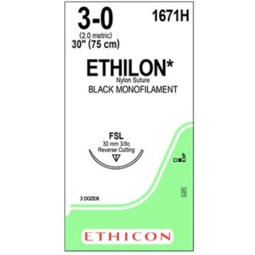 ETHILON BLK 30IN(75CM) USP2-0(M3) S/A PS PRIME MP