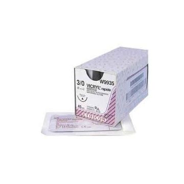Johnson & Johnson Ethicon Coated Vicryl Rapide Sutures,  45cm (l), Size 3/0 + 22mm CC Needle (Pack of 12)