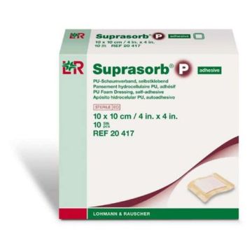 Lohmann & Rauscher Suprasorb P Adhesive Border Foam Dressing, 10cmx10cm (10 Pack)