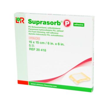 Lohmann & Rauscher Suprasorb P Adhesive Foam Dressing, 15cmx15cm (5 Pack)