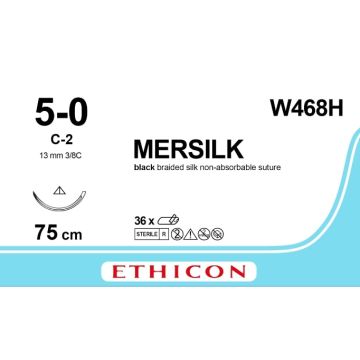 Johnson & Johnson Ethicon Mersilk Sutures, 75 cm (l), Size 5-0 + 13mm C-2 CC Needle (Pack of 36)