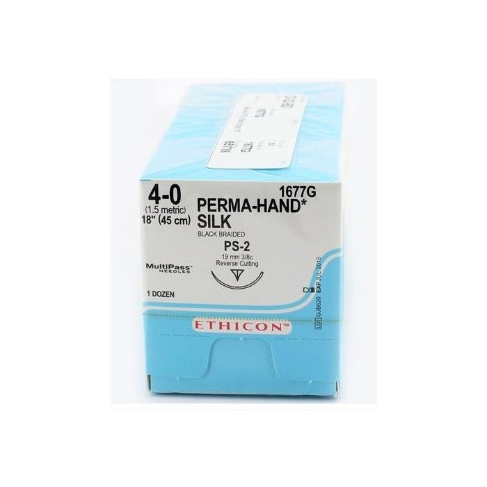 Johnson & Johnson Ethicon Mersilk Sutures, 45cm (l), Size 4-0 + 19mm PS-2 RC Needle (Pack of 12).