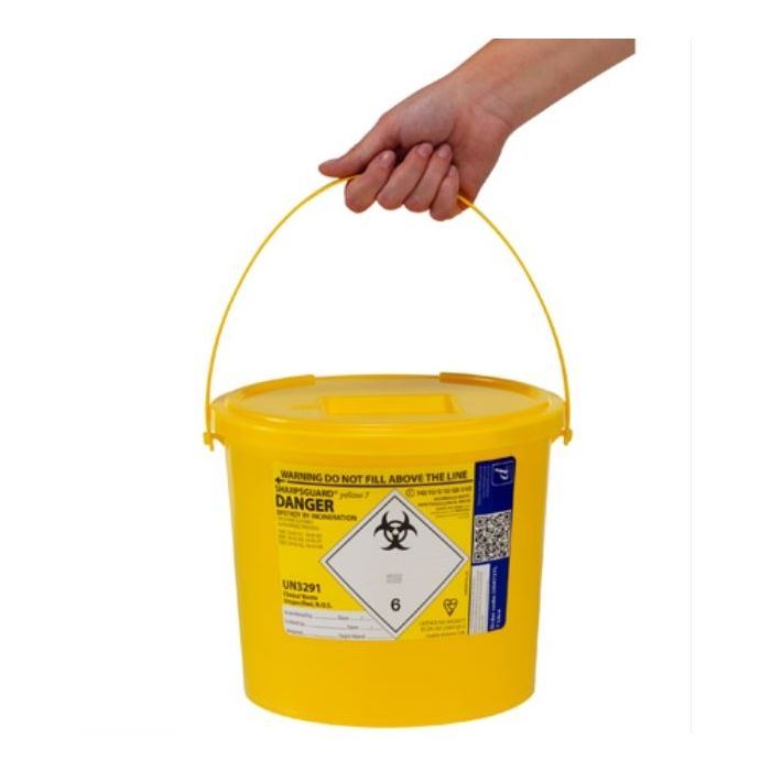 DANIELS SHARPSGUARD eco Sharps Bin, Yellow, 7 Litres (Single Unit)