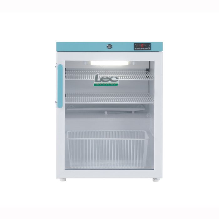 LEC PEGR82UK 82L Glass Door Pharmacy Essential Fridge Size 502mm W x 660mm H x 540mm D