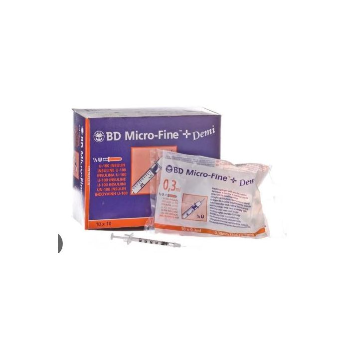 324826 BD Micro-Fine + Demi Insulin Syringe 0.3ml with 30G x 8mm Needle - Pack of 100