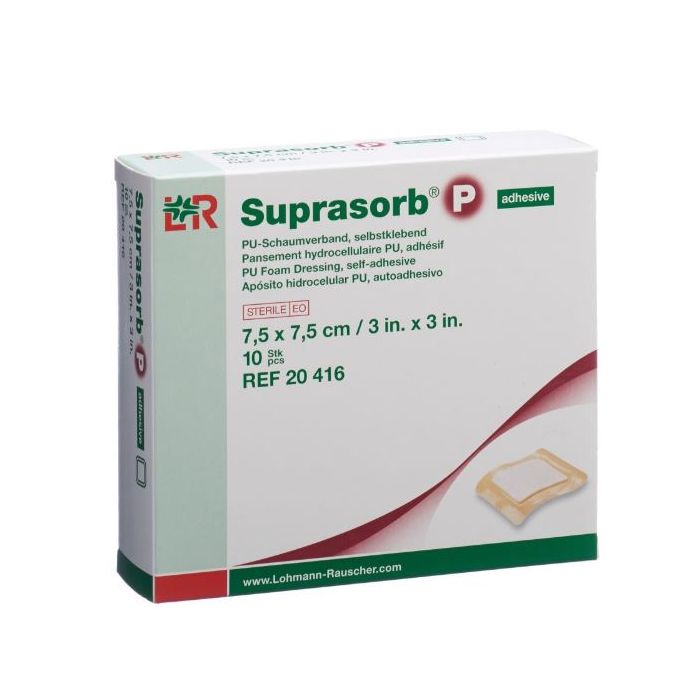 Lohmann & Rauscher Suprasorb P Adhesive Foam Dressing, 7.5cmx7.5cm (10 Pack)