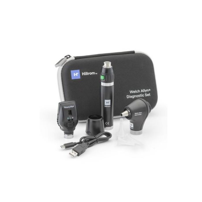 Welch Allyn diagnostic set - Traditional ophthalmoscope head/Macroview otoscope head & lithium ion USB rechargeable power handle (Hard Case)
