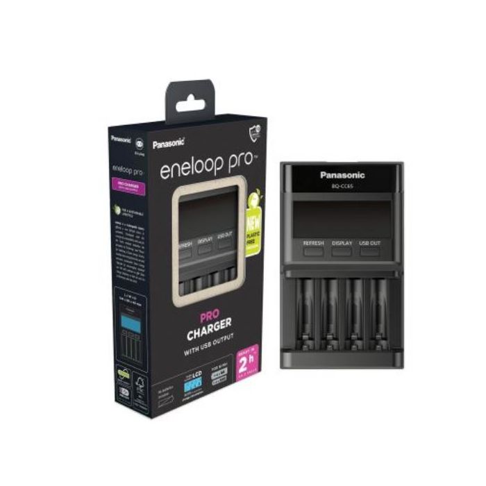 Battery Charger for 4 AA NiMh Panasonic eneloop lader med LCD display BQ-CC65E