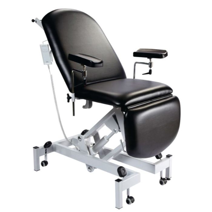 Fusion Phlebotomy Chair - Black, Electric height adjustment, gas assisted head and foot section