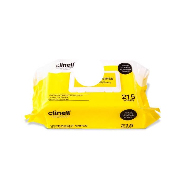 Clinell Detergent Wipes  220 x 280mm  Pack of 215 (yellow)