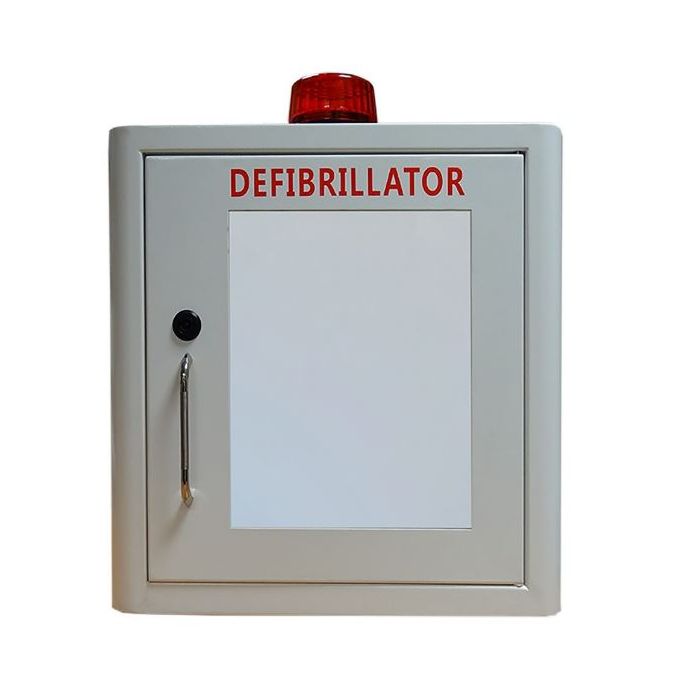 Indoor White Defib Store cabinet with Strobe Light & Alarm - Unlocked