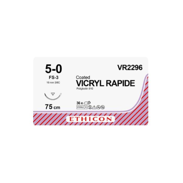 Johnson & Johnson Ethicon Coated Vicryl Rapide Sutures, 75cm (l), Size 5/0 + 16mm FS-3 RC Needle (Pack of 36)