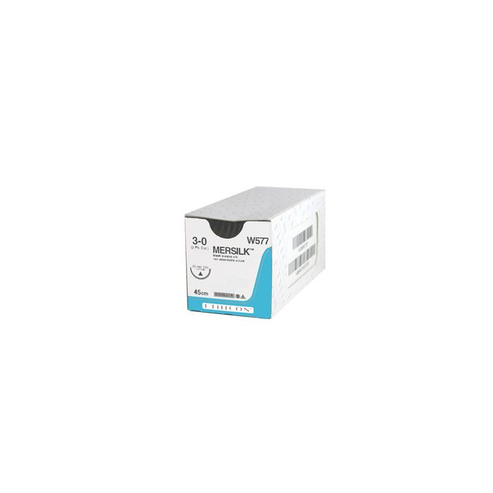 Johnson & Johnson Ethicon Mersilk Sutures, 45cm (l), Size 3-0 + 26mm FS RC Needle (Pack of 36)