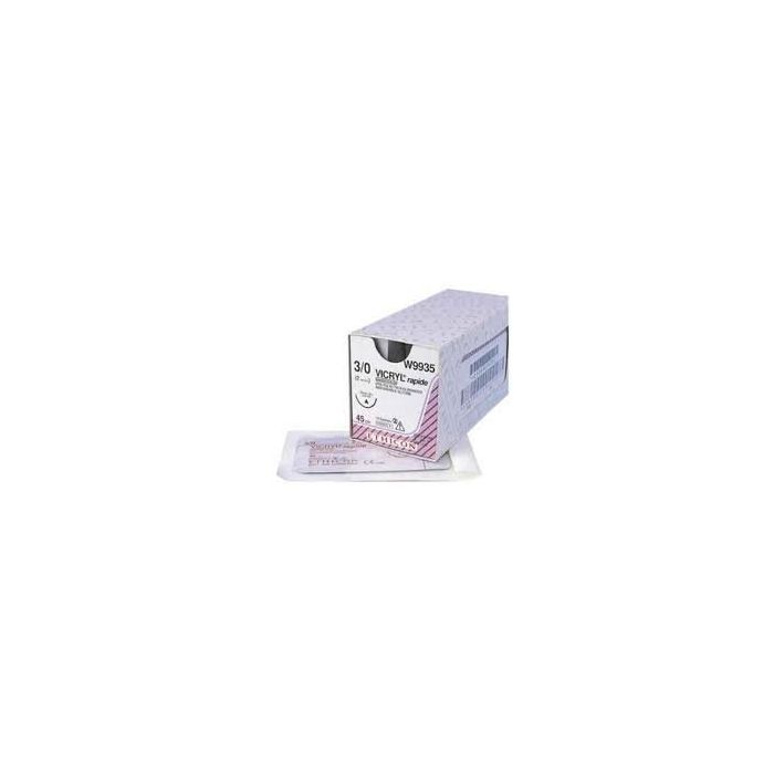 Johnson & Johnson Ethicon Coated Vicryl Rapide Sutures,  45cm (l), Size 3/0 + 22mm CC Needle (Pack of 12)