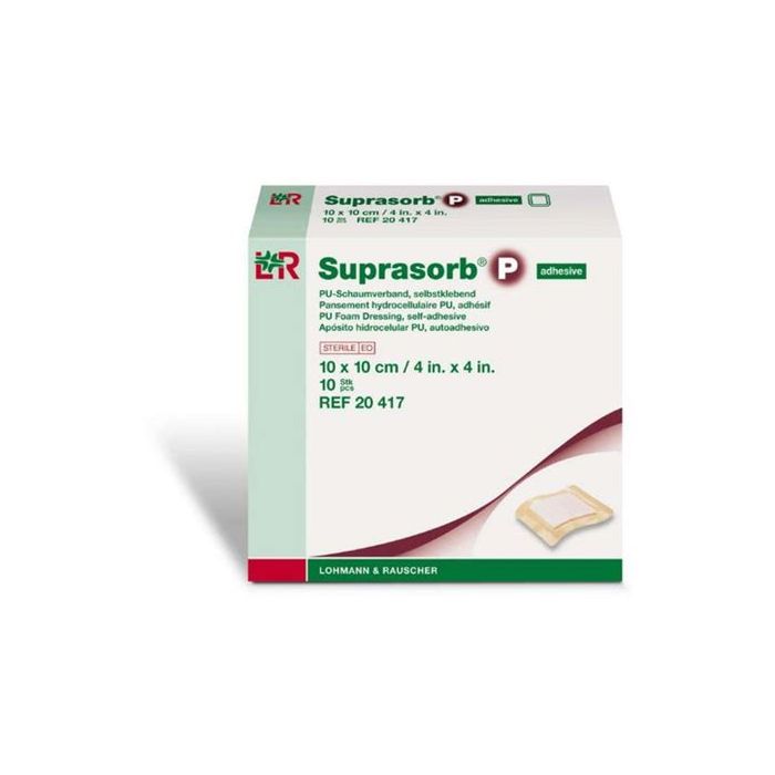 Lohmann & Rauscher Suprasorb P Adhesive Border Foam Dressing, 10cmx10cm (10 Pack)