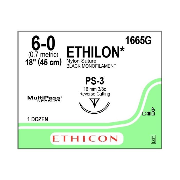 Johnson & Johnson Ethicon Ethilon Sutures, 45cm (l), Size 6/0 + 16mm RC Needle (Pack of 12)