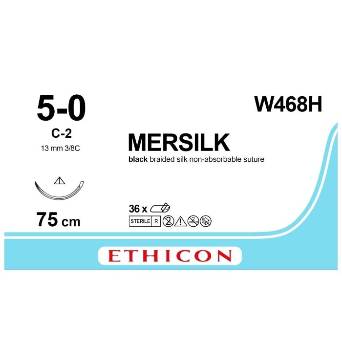 Johnson & Johnson Ethicon Mersilk Sutures, 75 cm (l), Size 5-0 + 13mm C-2 CC Needle (Pack of 36)